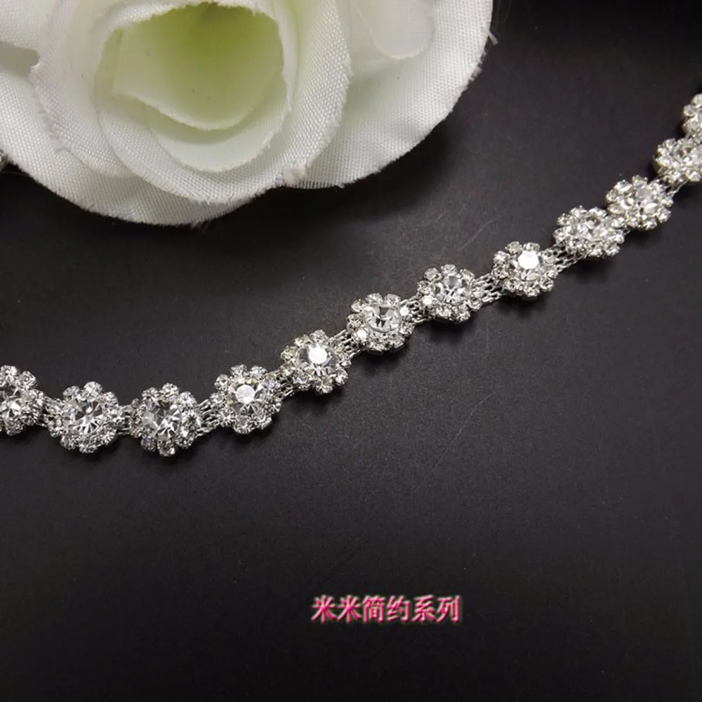 

rhinestones flower chain,1yard/lot,golden gemstone glass AAA+ crystal trim DIY head band jewelry accessories width 9mm on sale
