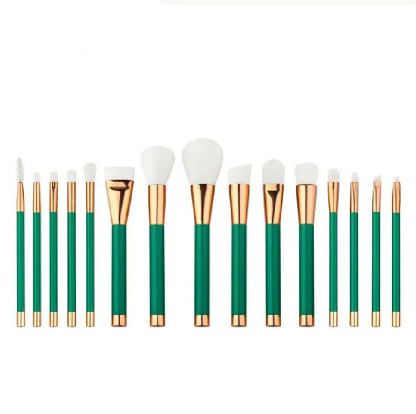 

Professional Makeup Brush Set 15pcs High Quality Tools Green Case Brochas Para Maquillaje Beauty Pincel De Maquiagem Prof