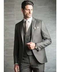Стильный дизайн одна кнопка Серый Жених Смокинги друзей жениха заостренный лацкан мужские костюмы пиджаки (куртка + брюки + жилет + галстук)