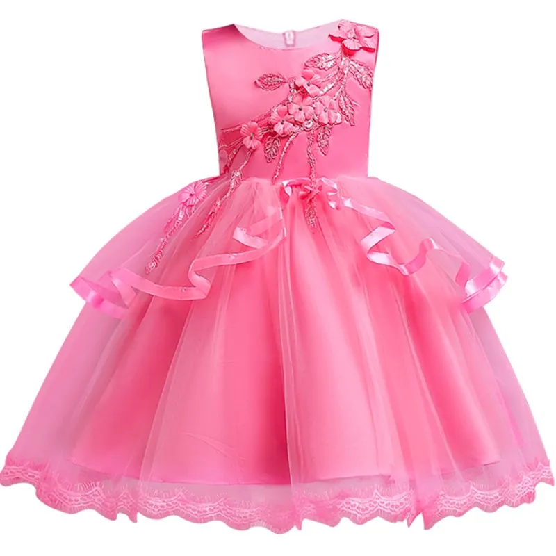 Sleeveless Pink Lace Girls Dresses For Wedding Formal Girl Birthday Party Dress 2018 summer