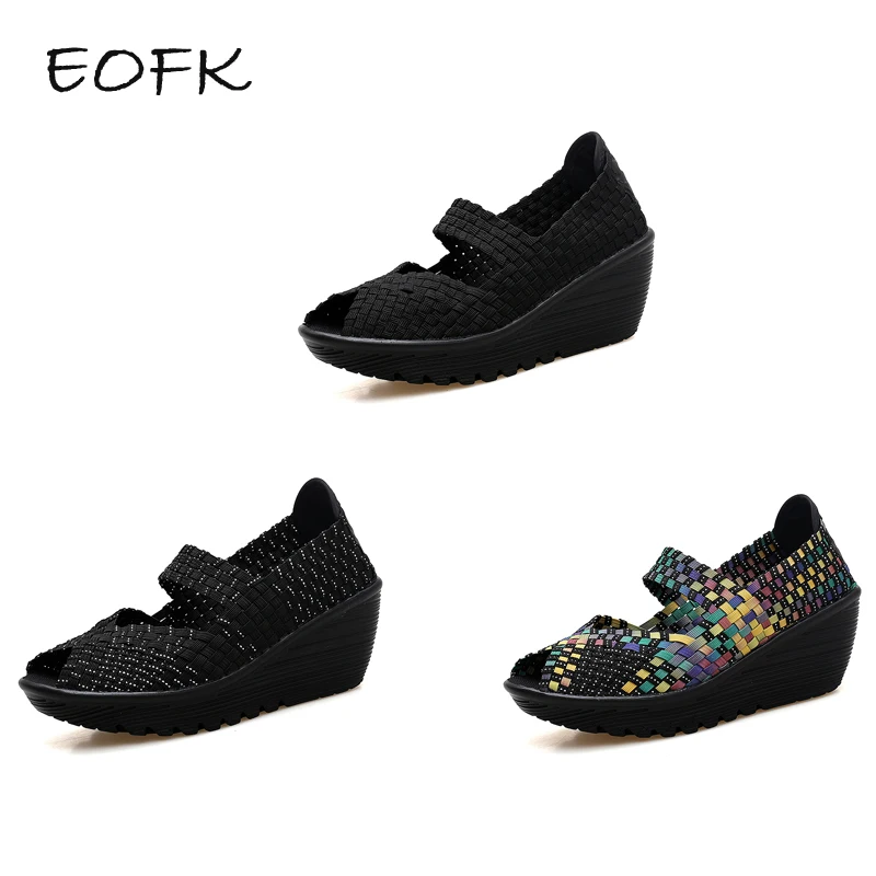 EOFK/Коллекция года; летние женские босоножки; обувь на танкетке; Женская плетеная обувь ручной работы; дышащие удобные женские Босоножки с открытым носком