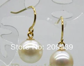 

hot sell new - hj 002263 Top AAA+++ White 9mm Round South Sea Pearl Earring 14kt Yellow Gold