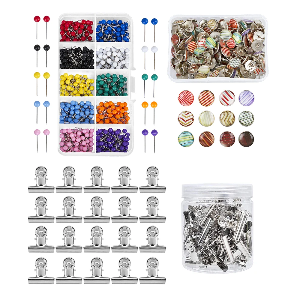 

500PCS Colorful Map Tacks Push Pins Ball Head with Steel Point + 20PCS Push Pin Clips + 120PCS Colored Thumb Tacks