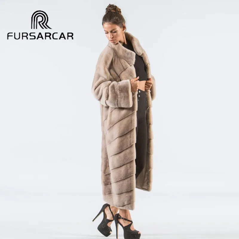 Роскошное Стильное женское пальто из натурального меха норки FURSARCAR зимнее