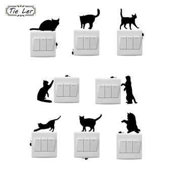 

TIE LER 8PCS Fashion Cartoon Cat And Mouse Window Wall Decorating Switch Sticker Vinyl Decal Decor Room