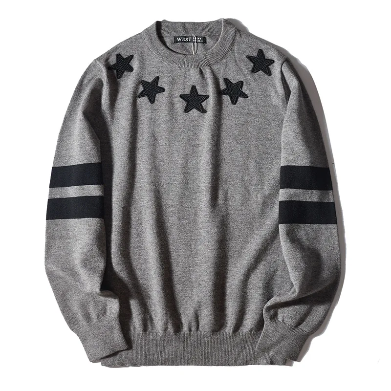 

New 2018 Man Luxury Winter gentleman Embroidered stars stripes Knit Casual Sweaters pullover Asian Plug Size High Drake #H73