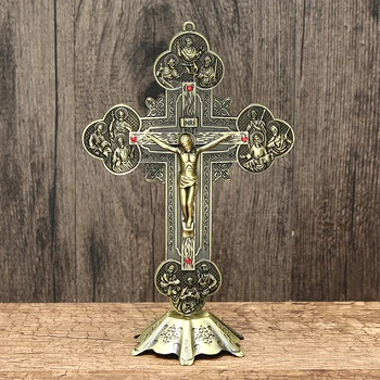 

Church Relics Crucifix Jesus Christ On The Stand Cross Wall Crucifix Antique Home Chapel Decoration Wall 21cm Figurines