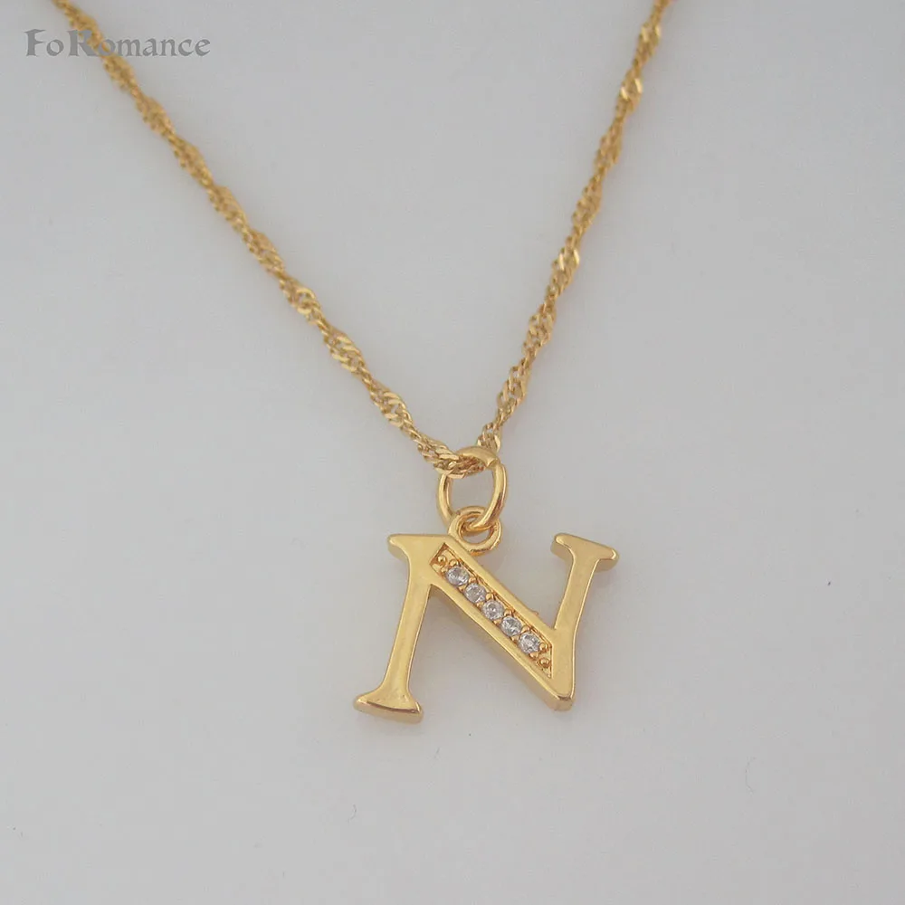 LETTER N 26 букв GP 1" Твист цепочки и ожерелья Письмо A B C D E F G H I J L M N O P Q R S T U V W X Y Z начальный CZ камень сверкающих кулон - Окраска металла: LETTER N
