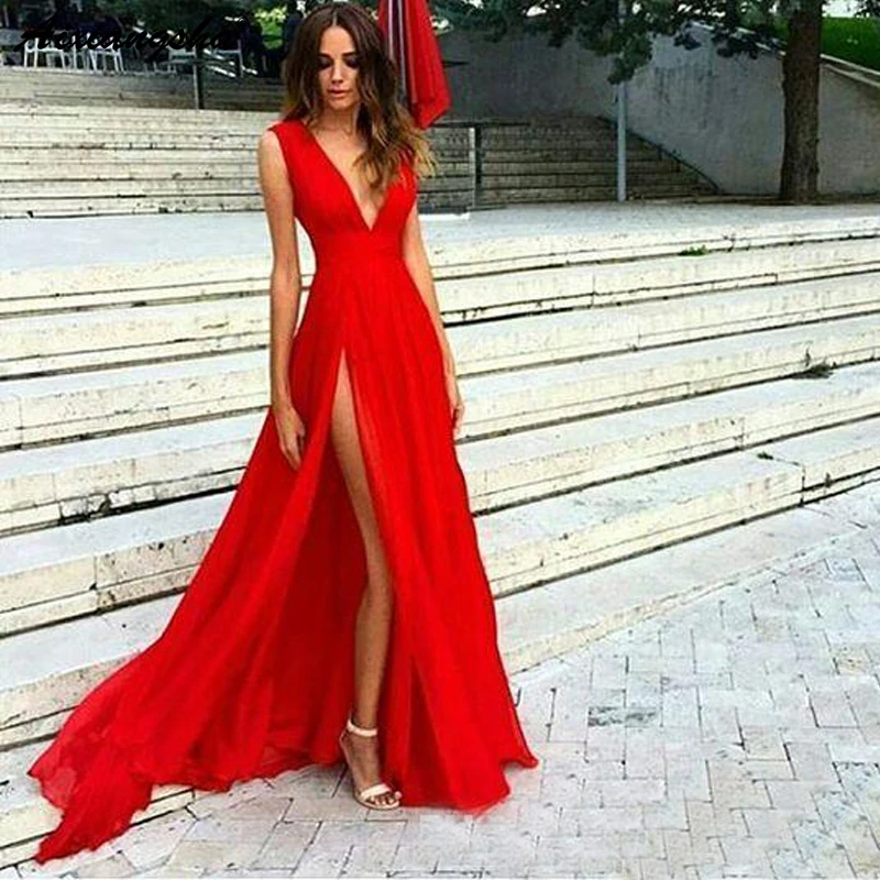 Дешевые красные платья для выпускного A Line Gala Jurken сексуальное платье с глубоким v-образным вырезом для особых случаев Vestido Formatura Формальные платья