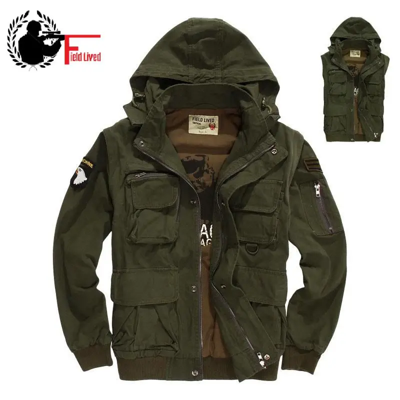 

Military Style Men's Winter Jacket Hooded Air Force Pilots Army Green Jacket Bomber Male Plus Size Coat Male Vest Waistcoat 3XL