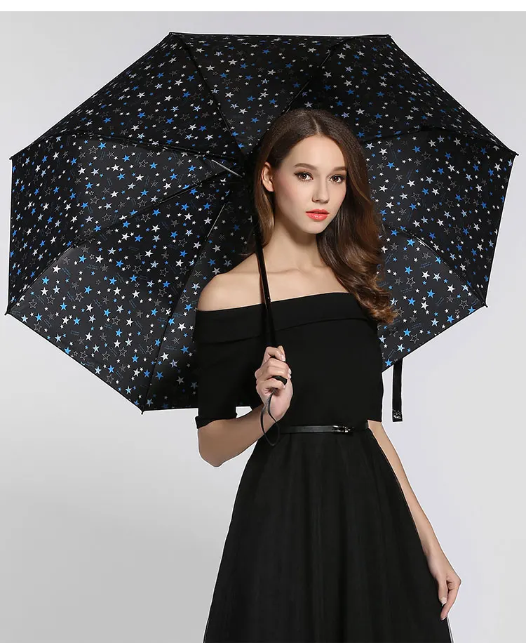 

2pcs/lot colour option Fiberglass windproof 5times black coating anti-UV parasol pocket mini folding full stars printed umbrella