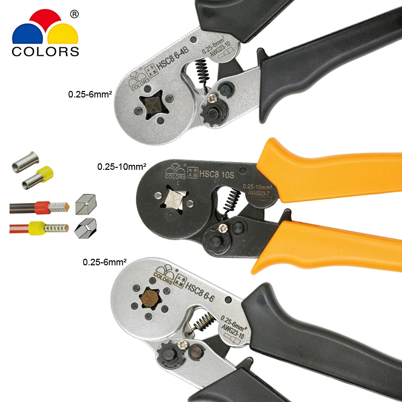 

COLORS crimping pliers HSC8 10S 0.25-10mm2 HSC8 6-4B/6-6 for tube type needle type terminal crimping self-adjusting brand tool
