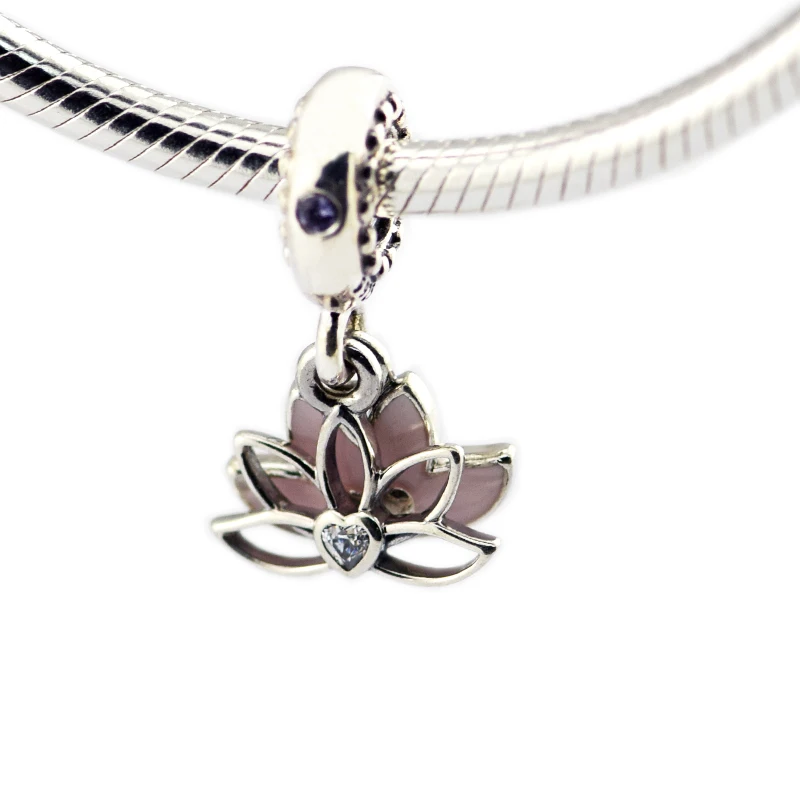 

DIY Fits for Pandora Charms Bracelets Lotus Beads with Pink Enamel 100% 925 Sterling-Silver-Jewelry Free Shipping