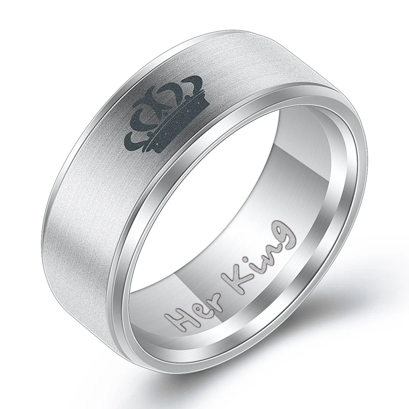 Мужские черные из нержавеющей стали кольцо серебро Цвет простой дизайн пара кольцо Альянса Ширина обручальное кольцо для женщин Для мужчин - Цвет основного камня: Silver Her King