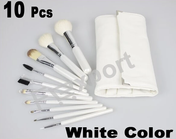 

10 Pcs Cosmetic Makeup White Brush Professional Kit with White Beauty Make Up Bag