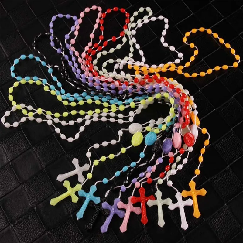 

Plastic connection luminous cross rosary religious Catholic Christian necklace manufacturer spot rosary 20pcs/lot