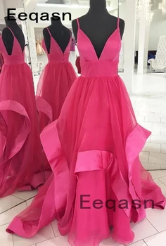 

Real Picture Long Prom Dresses 2020 Sexy V neck A Line Evening Gowns Tulle A Line Women Formal Dress vestidos de fiesta