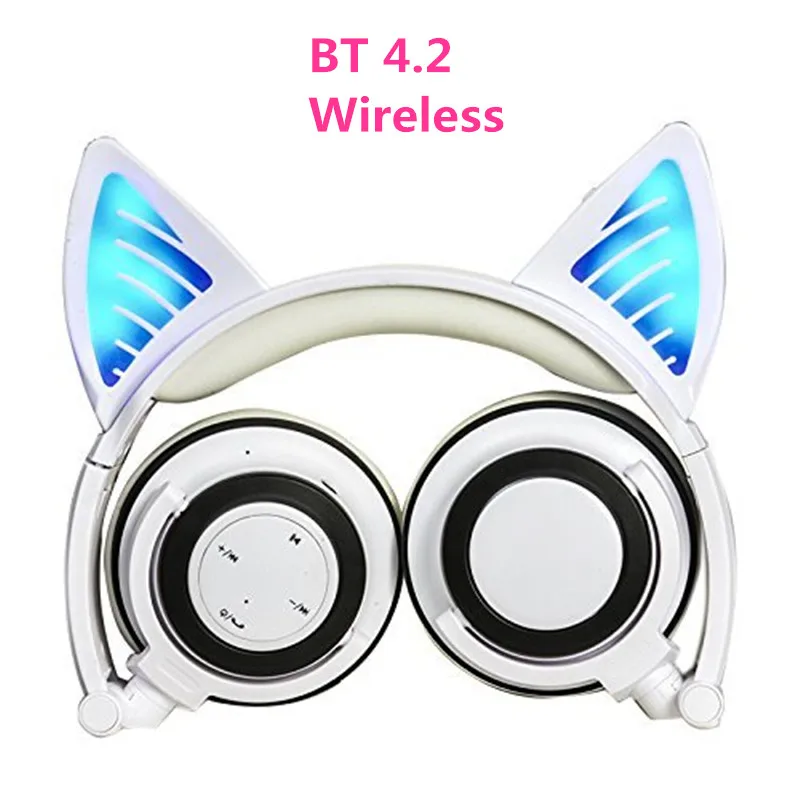 Wireless Bluetooth Cat Ear Headphones Foldable Glowing LED light Cosplay Gaming Headset Halloween Gift for Girls Kids Phones