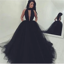Designer Schwarz Neckholder Ballkleider Prom Kleider Sexy Sleeveless Backless Abschlussfeier Kleider Günstige Tüll Ballkleid Kleid