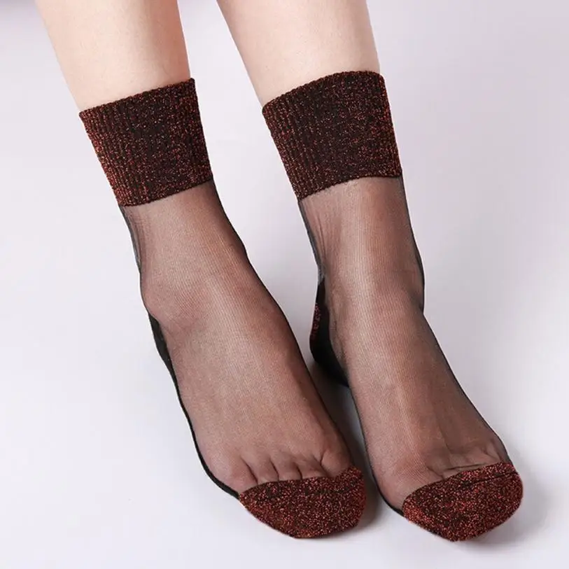 New Arrival Summer Women Ladies Sock Sheer Silky Glitter Transparent