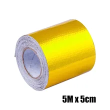 5M 5cm Алюминиевая фольга Обмоточная лента Крышка двигателя автомобиля Высокотемпературный теплозащитный экран Turbo Трубопровод Холодный воздух Шланг Интеркулер Трубка Теплоизоляция Самоклеящаяся лента Золотой Цвет