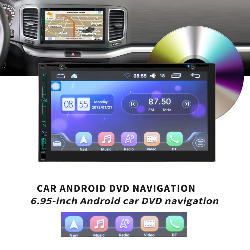 Best 2 din car digital stereo android system FM radio gps navigation video DVD Mp5 multimedia player bluetooth wifi rear view camera 2
