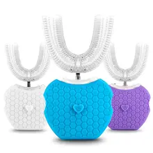 Ультразвуковая вибрационная Автоматическая электрическая Кремниевая зубная щетка на 360 градусов, u-образный тип, 4 режима, USB перезаряжаемая, водонепроницаемая, отбеливающая