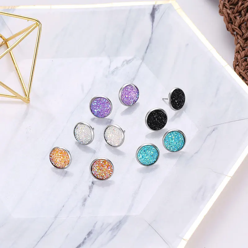 

Star Colored Stone Jewel Earrings For Women 10 Colors Round With Cubic Zircon Charm Flower Stud Earrings Women Jewelry Gift