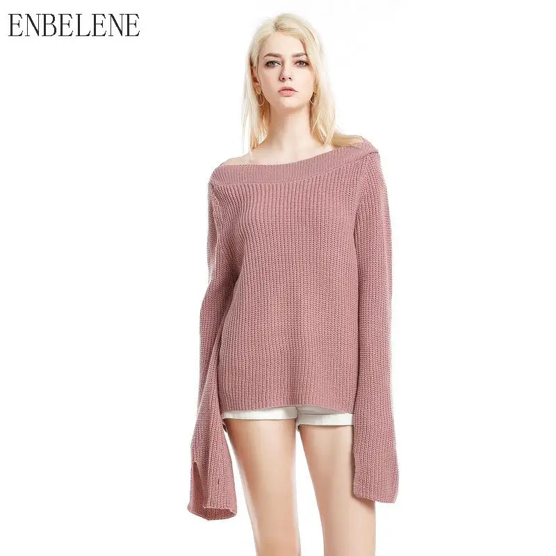 Large Size Boat neck Women Sweaters And Pullovers Female Flare Slash collar Knitted Pullover