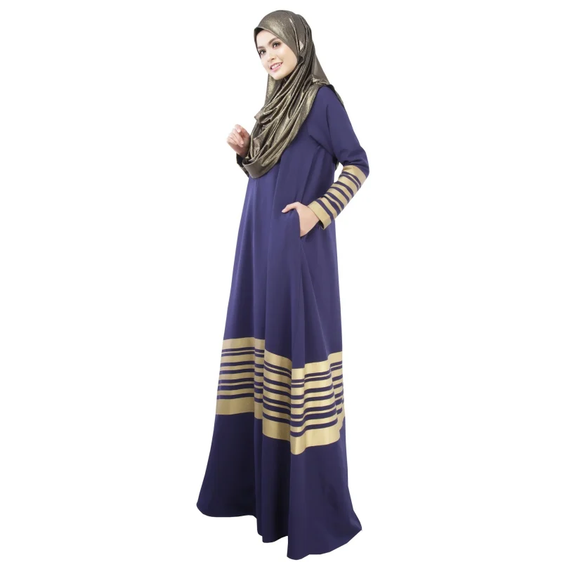 TFGS Женская Новая этническая костюмы Kaftan abaya, мусульманские в полоску длинные платья Элегантный с длинным рукавом Вечерние Макси платье