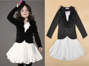 

Fashion Girls Clothing Sets Black long-Sleeved Jacket +White Dress Children Set Spring Autumn Paragraph Children Clothes Girl
