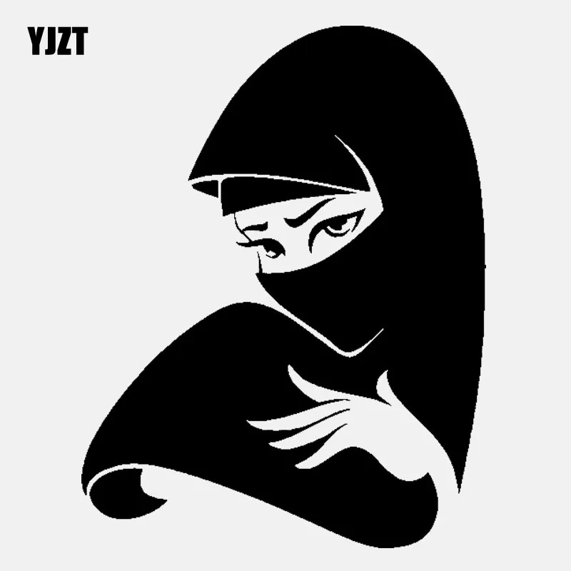 

YJZT 9.9CM*12.7CM Car Sticker Vinyl Decal Beautiful Girl Hijab Arabian Islam Muslim Black/Silver C3-1154