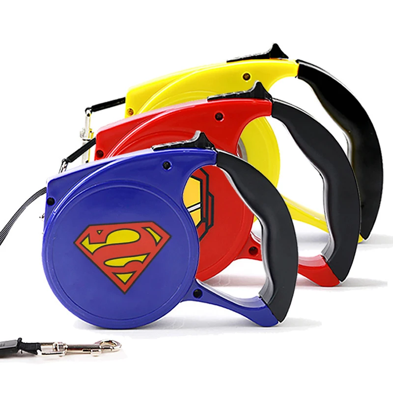 

Roulette for Dogs Automatic Retractable Leash Superman Iron Man Flexible Training Extending Traction Rope Walking Leashes CWQ02
