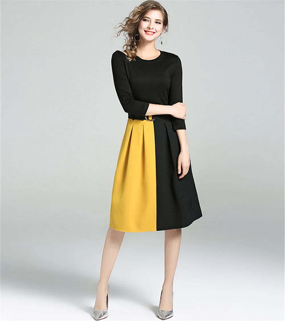 Fashion contrast color dress A Line Office Lady dress Autumn Bodycon Dress Vestidos Hollow out Patchwork Dresses Spring  (10)