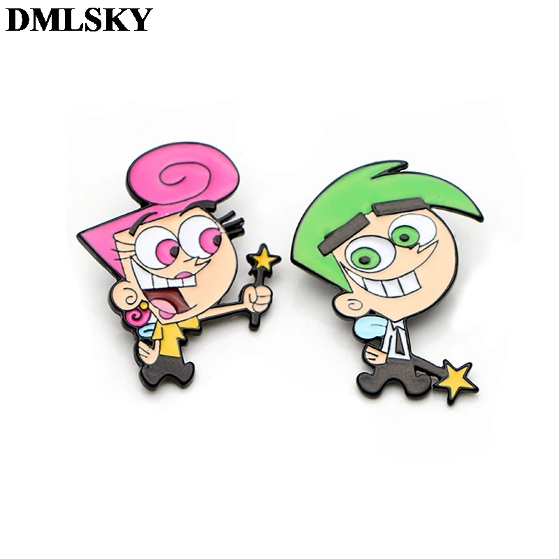 

DMLSKY The Fairly Oddparents Brooch Cartoon Enamel Pins For Women Men Backpack Pins Personality Kids Pin Charm Jewelry M3584