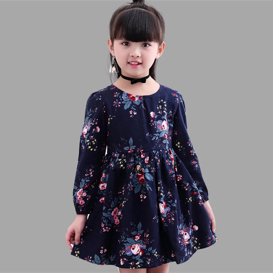 

Spring Girls Dress Floral Printed Children Girls Dress 100% Cotton Teenage Kids Girls Clothes 6 8 10 12 14 Year