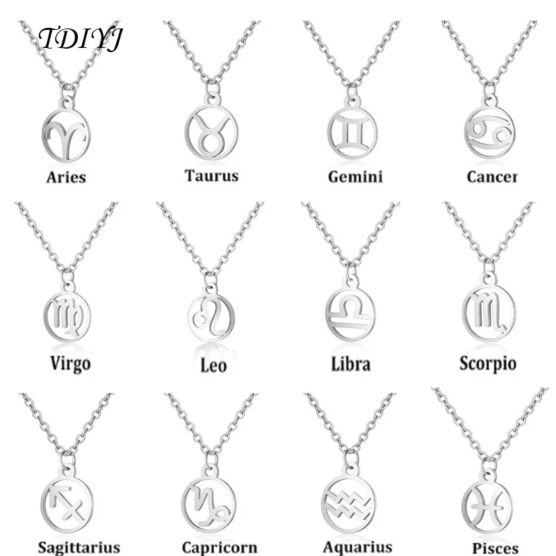 

TDIYJ Fashion Stainless Steel 12 Constellation Pendant Necklace Gold Rose Gold Chain Necklace as Women Jewelry 12pcs/lot
