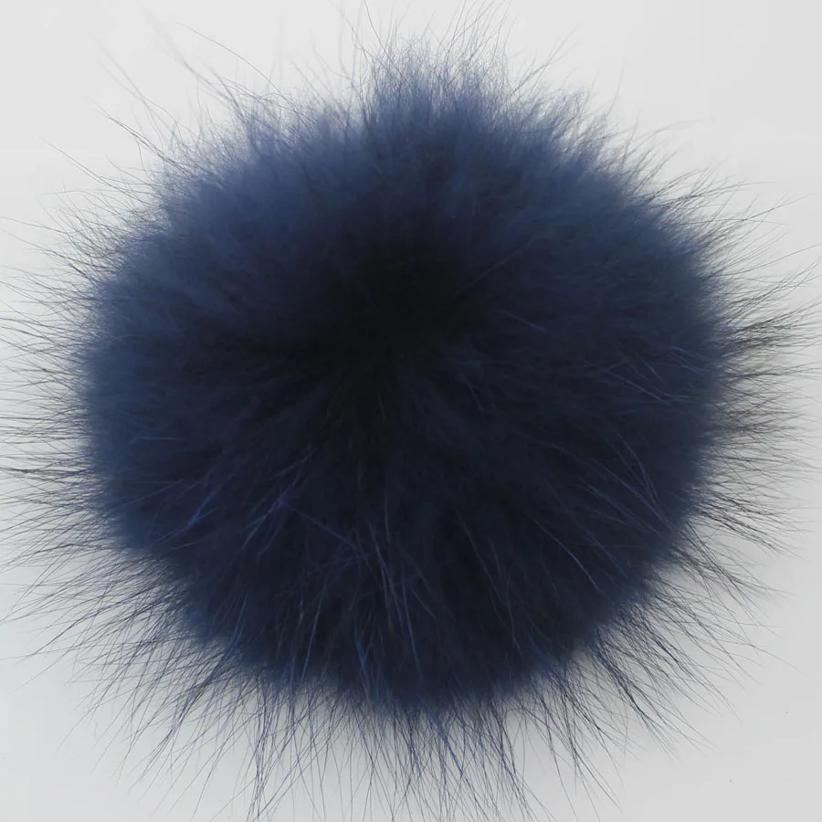 15 см круглые пушистые Помпоны из натурального меха енота для сумок брелоки и вязаные шапочки шапки из натурального меха помпон - Цвет: navy blue