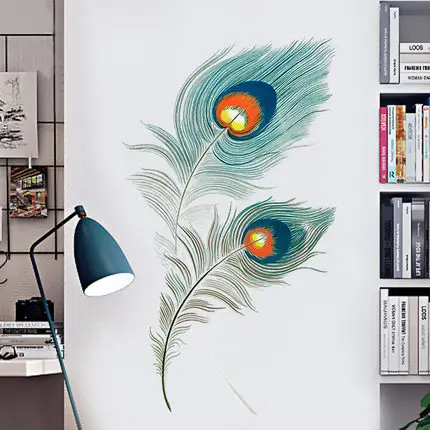 Wall Sticker Dreamy Peacock Feather Home Decor Removable PVC Vinyl Decals Poster