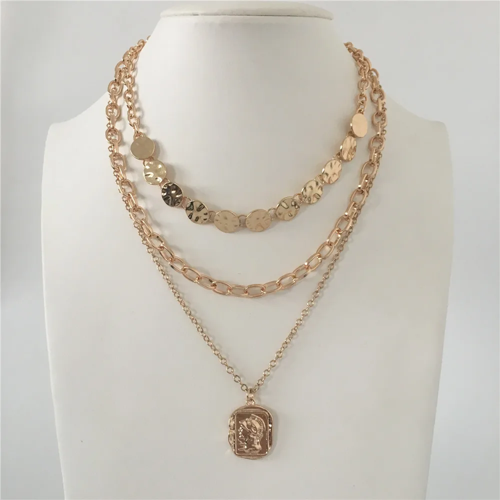 

TRENDY GOLD COLOR PLATING CHOKER WITH COIN PENDANT LAYERED NECKLACE FOR WOMEN GIRL