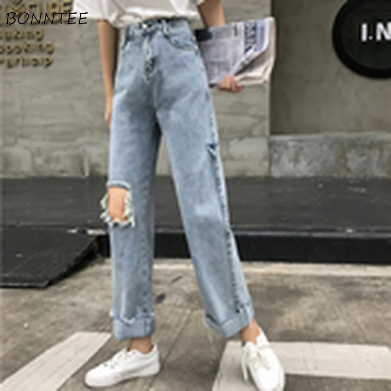 

Jeans Women Spring 2019 New Korean Style Simple Elegant Fashion High Waist Leisure Comfortable Full-length All-match Chic Daily