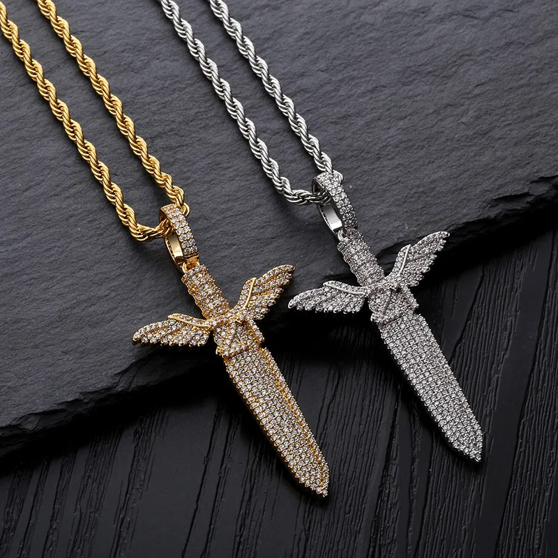 

Hot selling dangling hip hop Angel Sword men's Necklace accessories