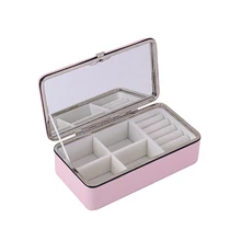 Portable Korean Jewelry Box Organizer Travels Faux leather Ring Bracelet Earring Necklace Display Storage Box Case jewelry leather mirror box storage organizer case ring earrings necklace display