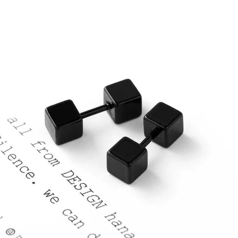 

Epiphany 2019 New Arrival Korean Square Dumbbell Ear Nail Titanium Steel Anti-allergy Ear Button couple Stud Earrings