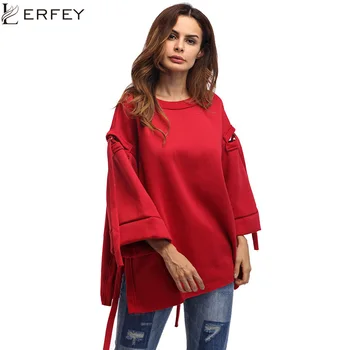 

LERFEY Autumn Women Sweatshirt Loose O Neck Pullover Casual Flare Sleeve Long Sweatshirts Fashion Tops Moletom Feminino