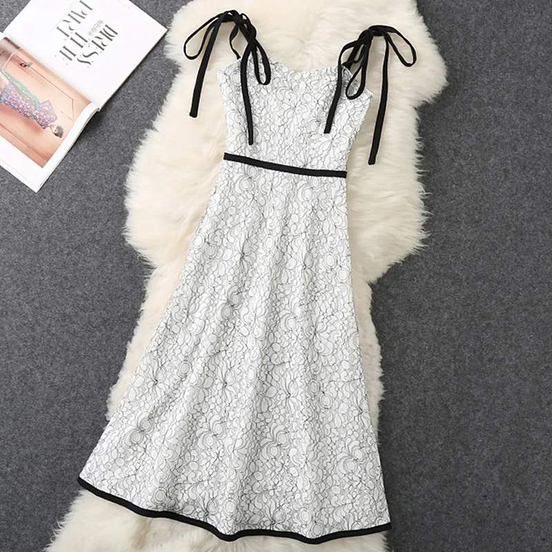 Fashion Lace Dress Elegant Women Mid-Calf Long Spaghetti Strap Slim Prom Party Summer 2018 Casual Beach Vestidos | Женская одежда
