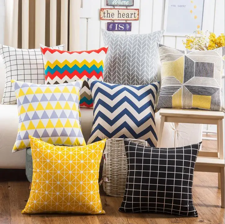 

Colorful Geometry pattern Cushion cover Geometric Printed pillowcases Linen cotton Pillow covers Sofa 45x45cm cushion cover