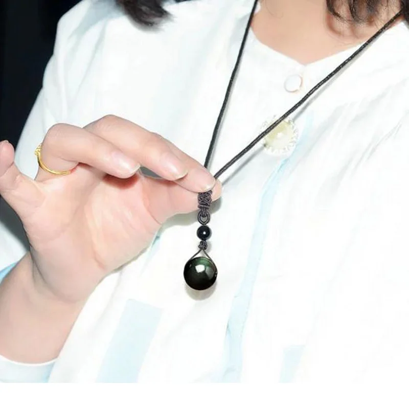 Black Obsidian Rainbow Eye Ball Necklace Transfer Lucky Love Natural Stone Buddhism Pendant Neclaces for Women Men four Sizes