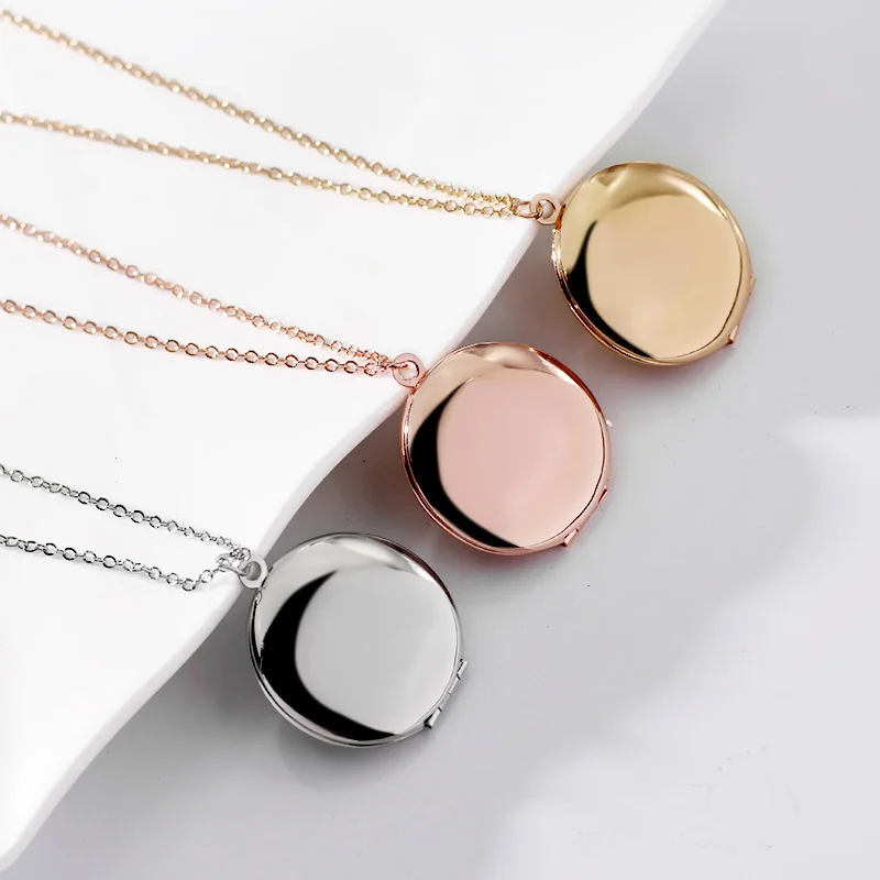 

Glossy Round Shaped DIY Pocket Watches Photo Frame Locket Pendant Necklace Copper Jewelry Women Men Best Gift