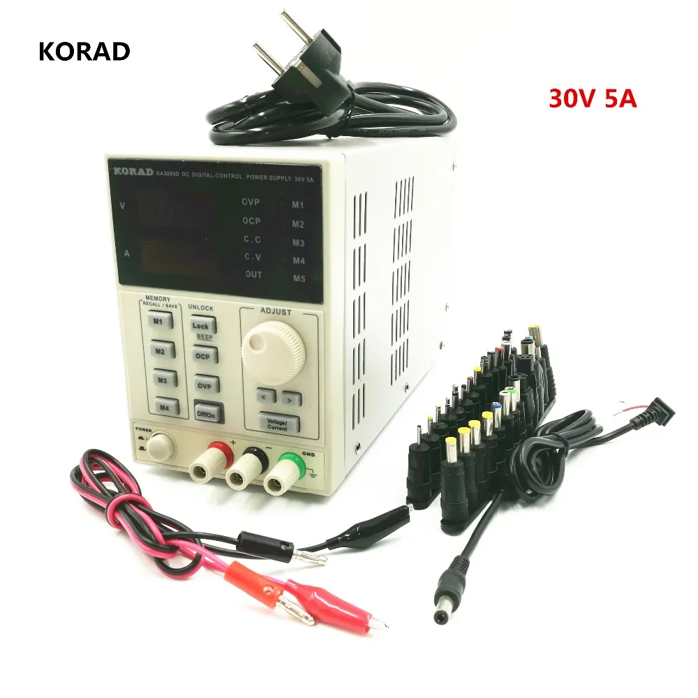 

DC Adjustable Power Supply KA3005D, Output 0-30V / 0-5A 5-Group Digital Storage With 28 pcs Power Supply Adapter Connector Plug